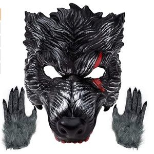 Adult Wolf/Werewolf Halloween Mask & Gloves